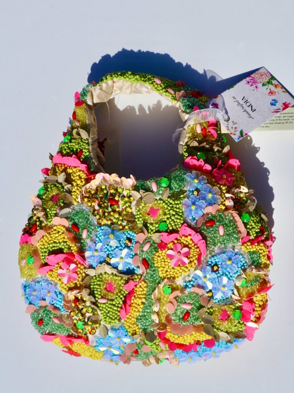NWT Viral Bright Colorful Multicolor Beaded Sequin Bag Handcrafted in India